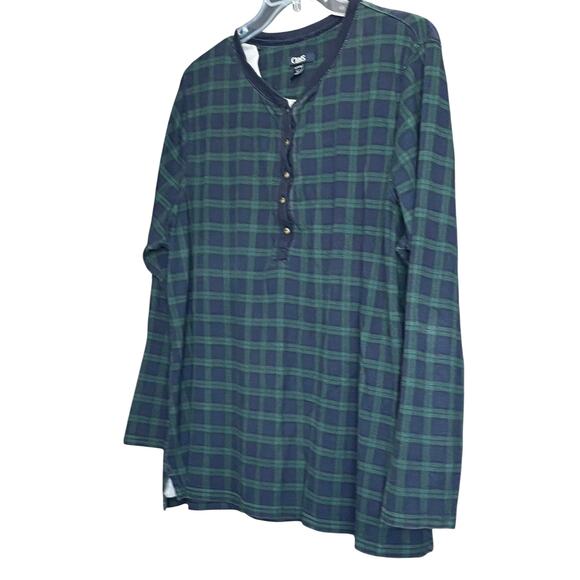 CHAPS LONG SLV CREW NECK PULL- OVER TOP, WOMENS, 2X, NAVY BLUE & GREEN PLAID - Picture 5 of 12